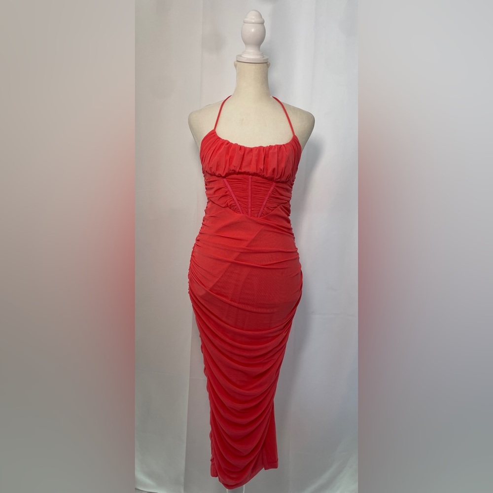 Alice Elle Hot Pink Corset Style Ruched Bodycon DRESS